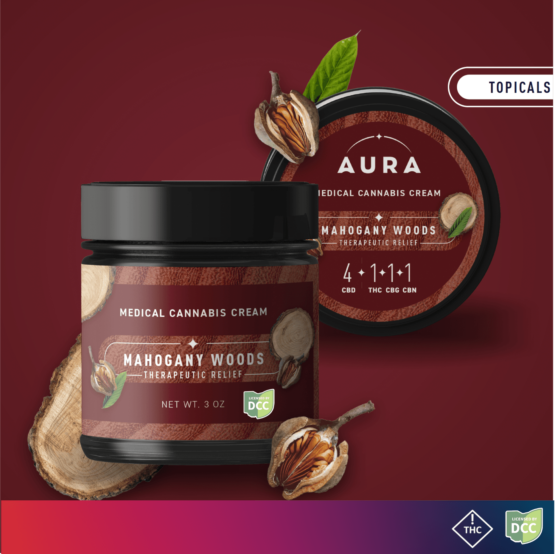 Mahogany Woods Topical Cream 4:1:1:1 CBD:THC:CBG:CBN | 300mg