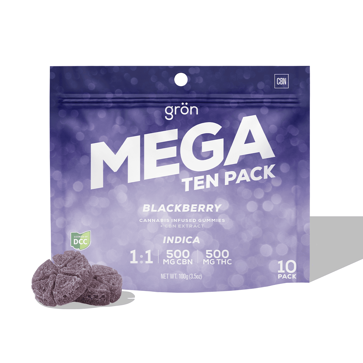 Gron: 1:1 CBN:THC Blackberry MEGA - Gummies 10pk 500mg