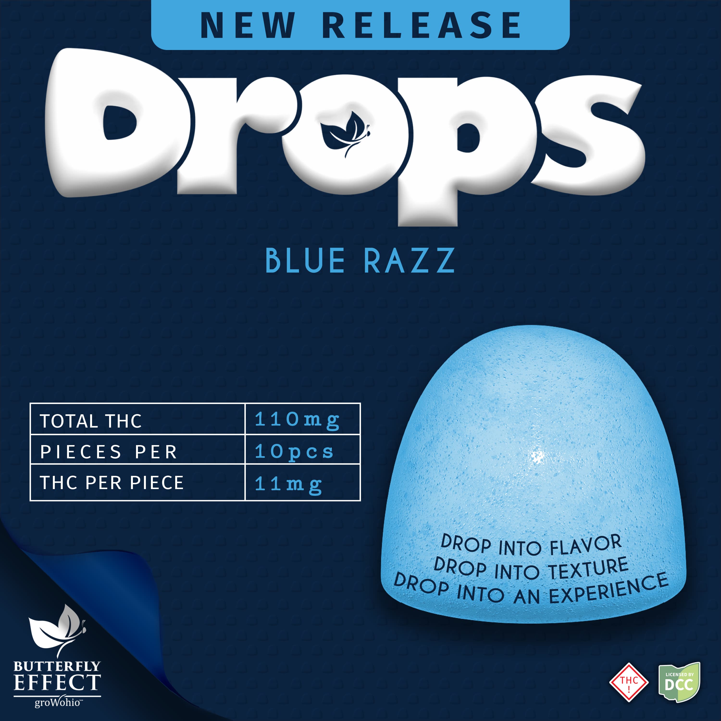 Butterfly Effect | Blue Razz "Drops" Gummies | 110mg | Hybrid