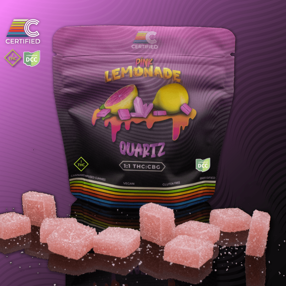 Certified - 1:1 Pink Lemonade Quartz THC:CBG - Gummies - 100mg (10pk) - Hybrid
