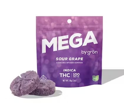 Grön | Gummies | Mega Pearl | Sour Grape | 100mg | 2 Pieces