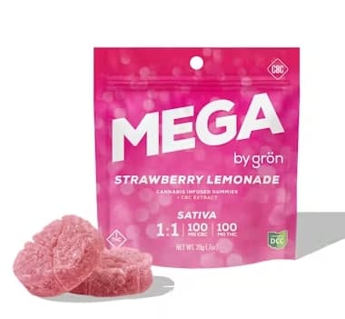 Grön | Gummies | Mega Pearl | Strawberry Lemonade | 1:1 | CBC:THC | 100mg | 2 Pieces