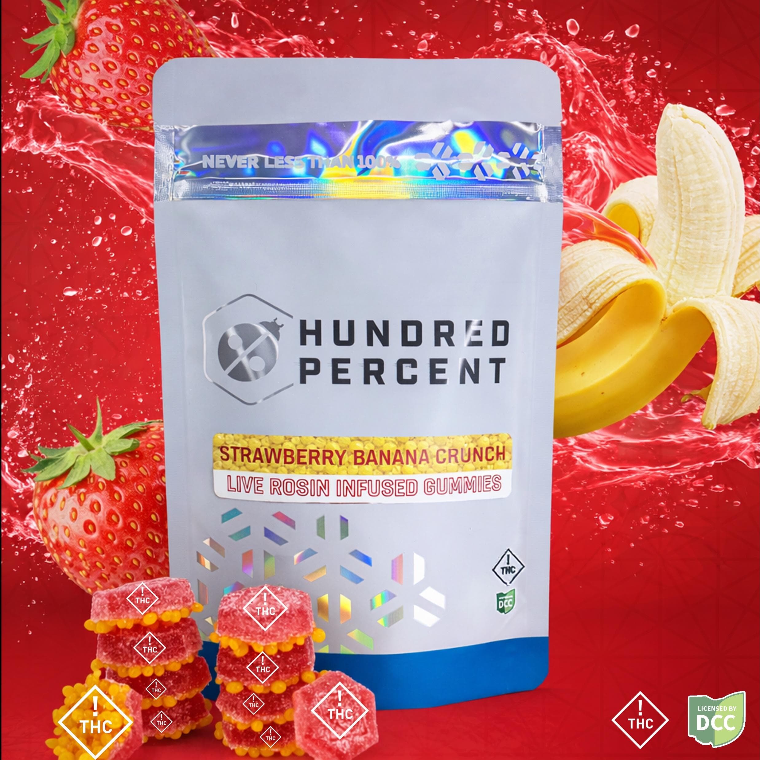 Hundred Percent Labs - Strawberry Banana Crunch Live Rosin Gummies - 11ct - 110mg