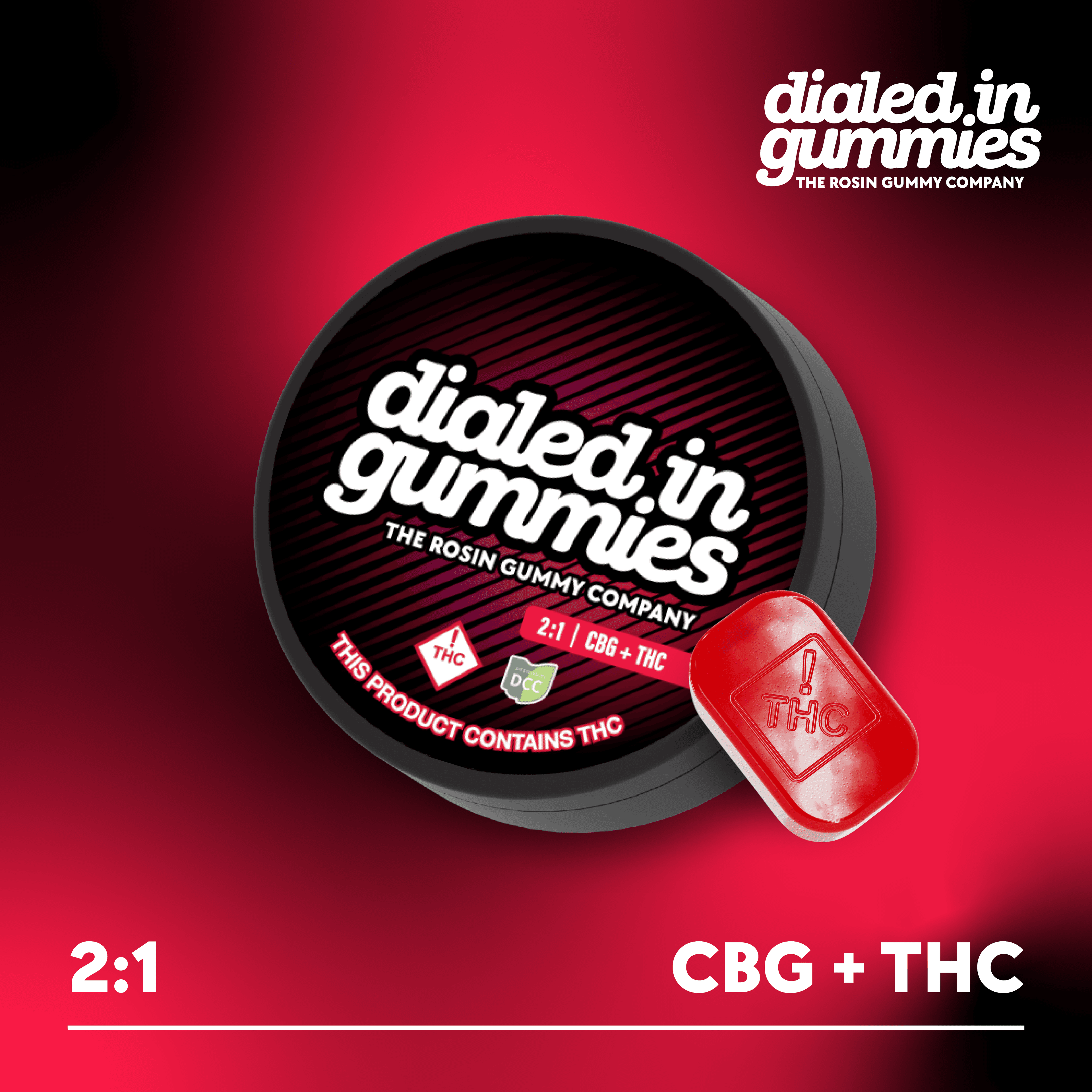 Dialed In: 2:1 CBG:THC Pomegranate - Live Rosin Gummies 10pk 100mg