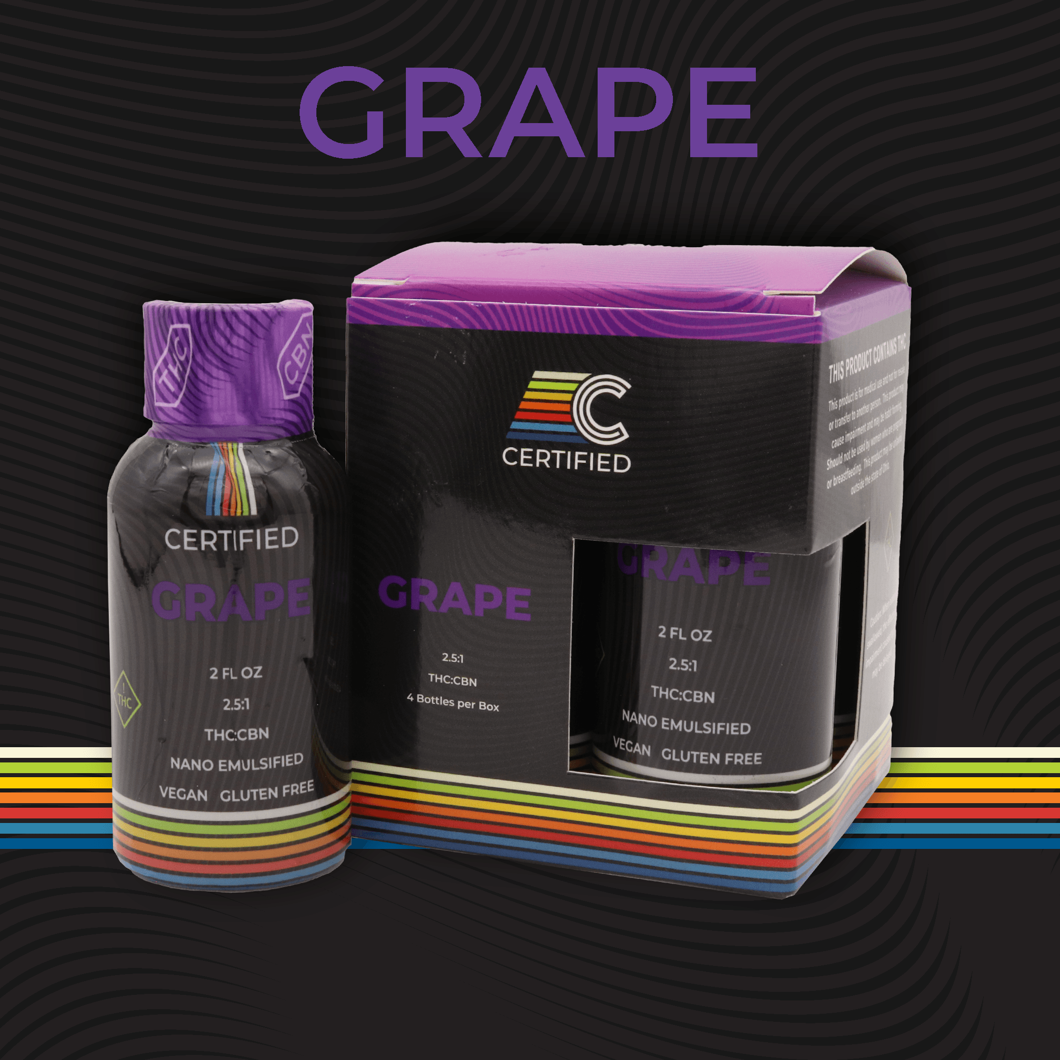 Certified | Grape 2:1 CBN 4 Bottles | 100mg Beverage