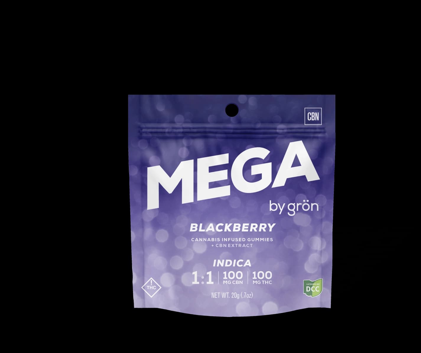 Gron | 1:1 CBN:THC Blackberry Mega Pearl | 100mg | Indica
