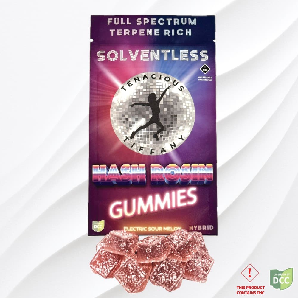 Electric Sour Melon Hash Rosin Gummies 100mg (Hybrid) | Tenacious Tiffany