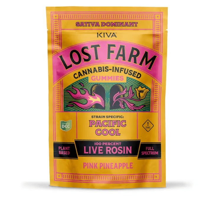 Lost Farm Pacific Cool Pink Pineapple Live Hash Rosin Gummies | KIVA | 100MG | 10pk | Sativa