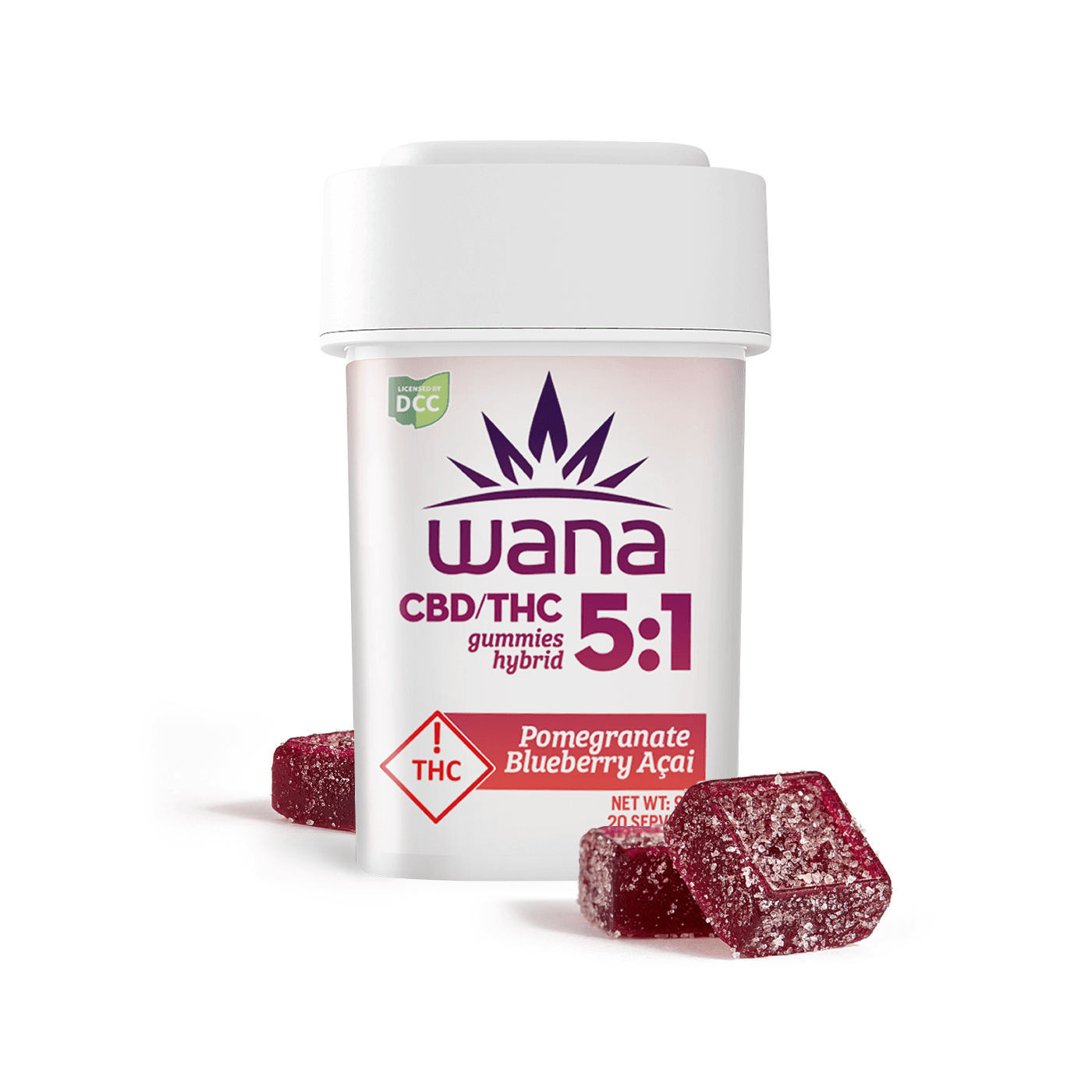 Wana | Sour Pomegranate Blueberry Acai 5:1 20ct | 110mg Gummies