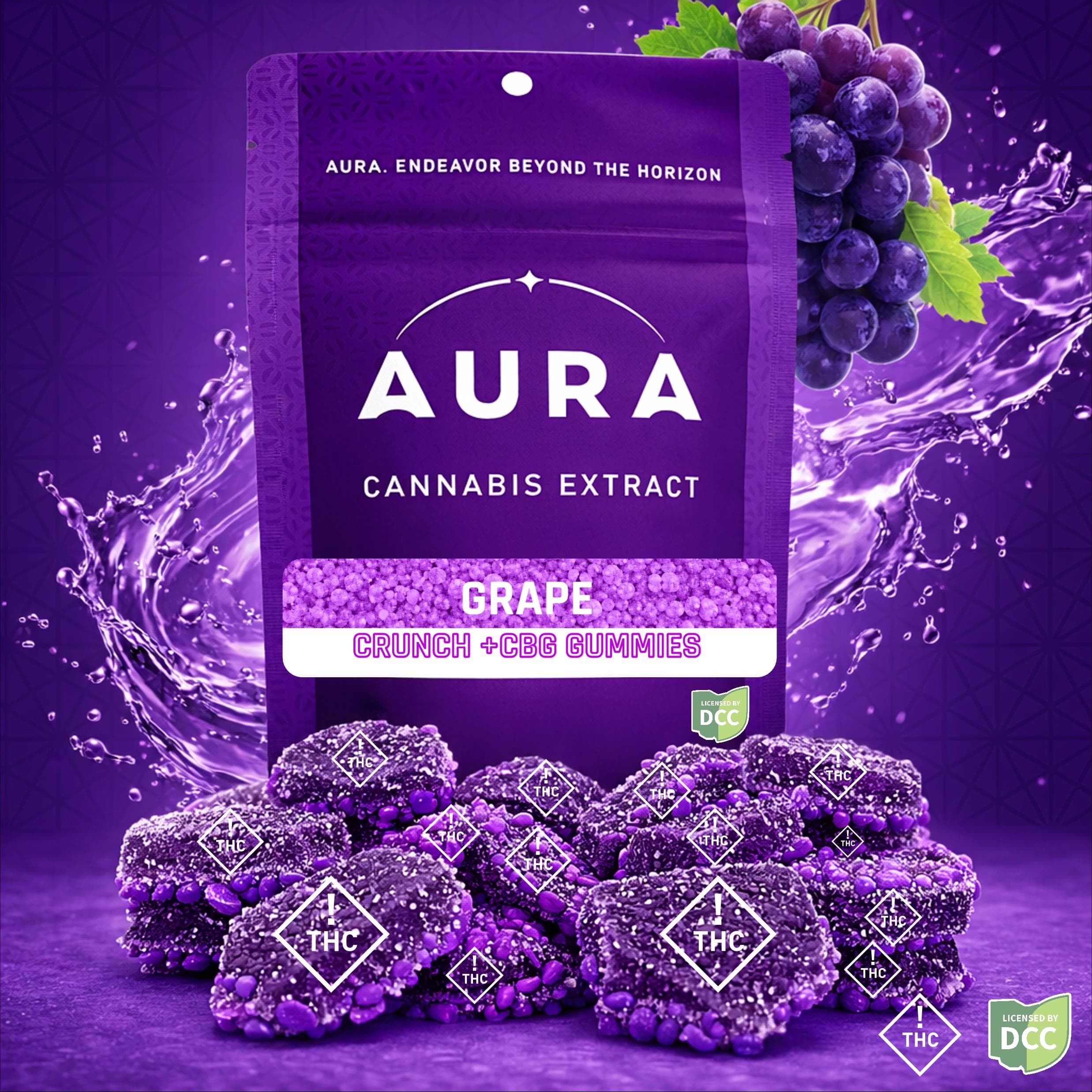 Aura - Grape Crunch + CBG Gummies - 9ct - 99mg