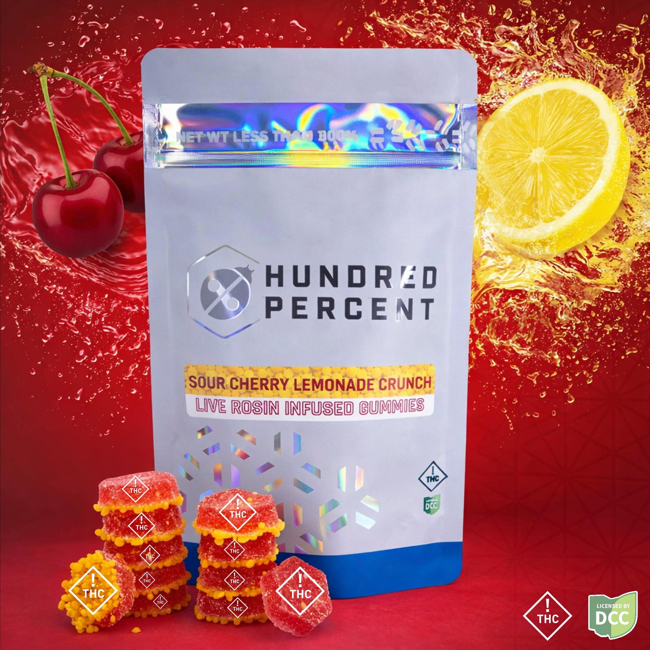 Hundred Percent Labs - Sour Cherry Lemonade Crunch Live Rosin Gummies - 6ct - 55mg