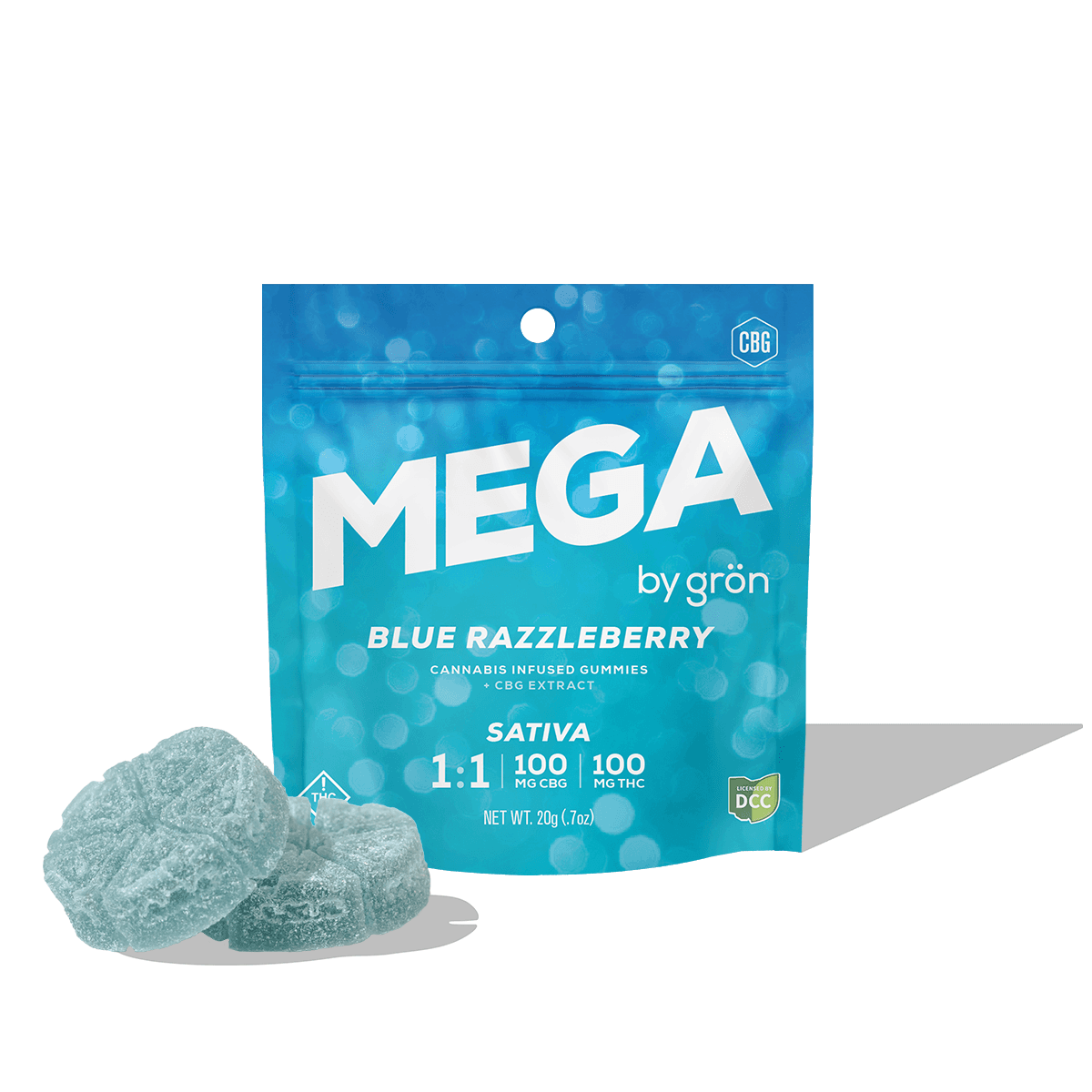 Gron: 1:1 CBG Blue Razzleberry - Mega Gummies 2pk 100mg