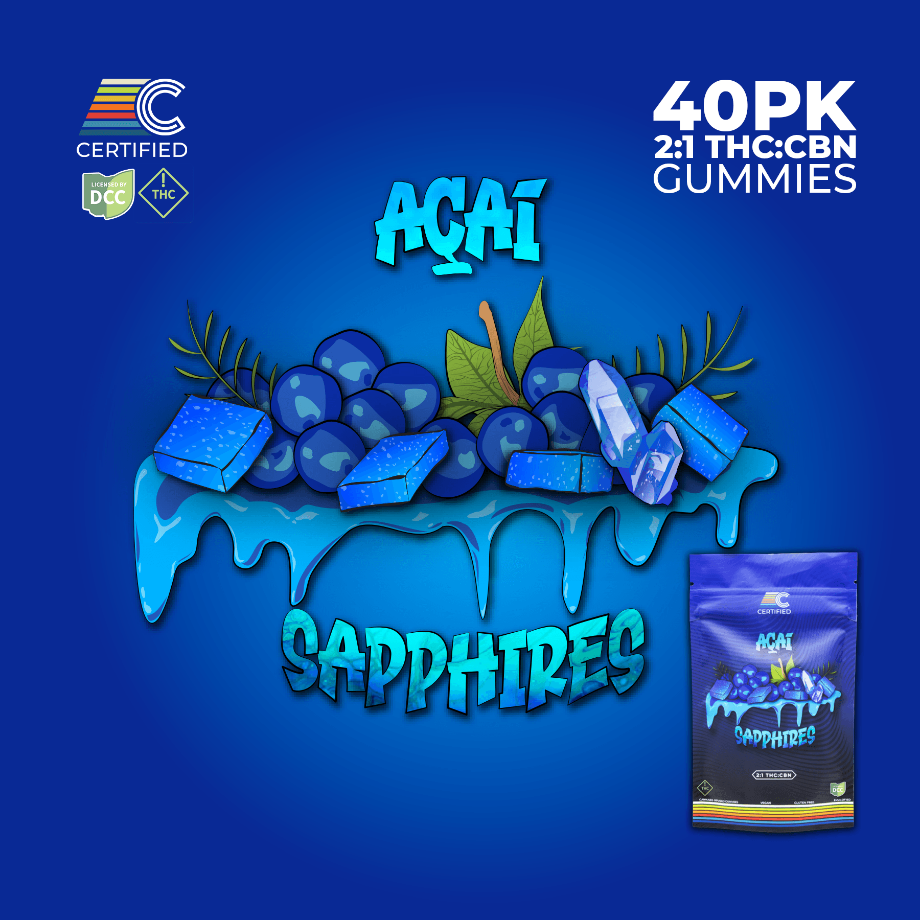 Acai Sapphires 2:1 THC:CBN - 400mg 40pk Gummies