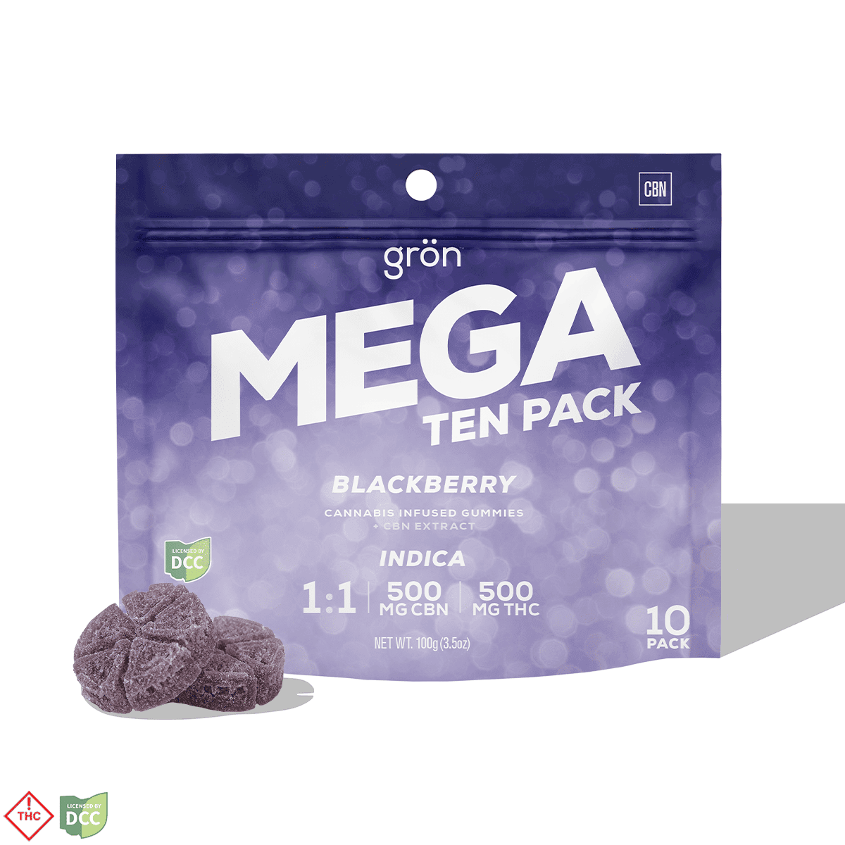 1:1 Blackberry MEGA - CBN/THC - Indica [10pk] (500mg CBN/500mg THC)