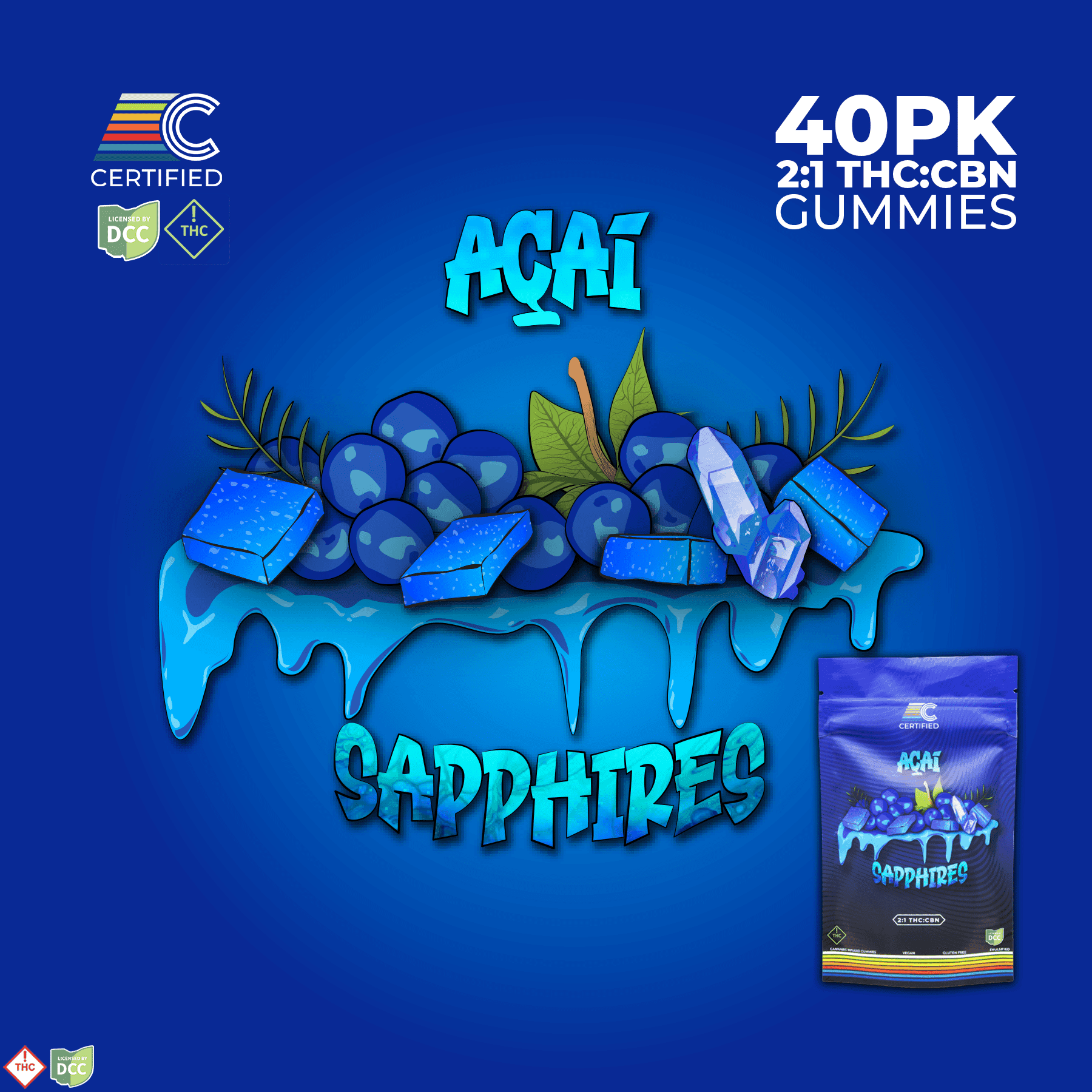 2:1 CBN Acai Sapphire Gems [40pk] (440mg THC/220mg CBN)