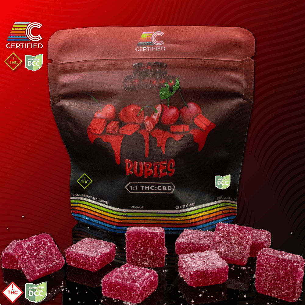 1:1 Black Cherry Ruby Gems [20pk] (110mg CBD/110mg THC)