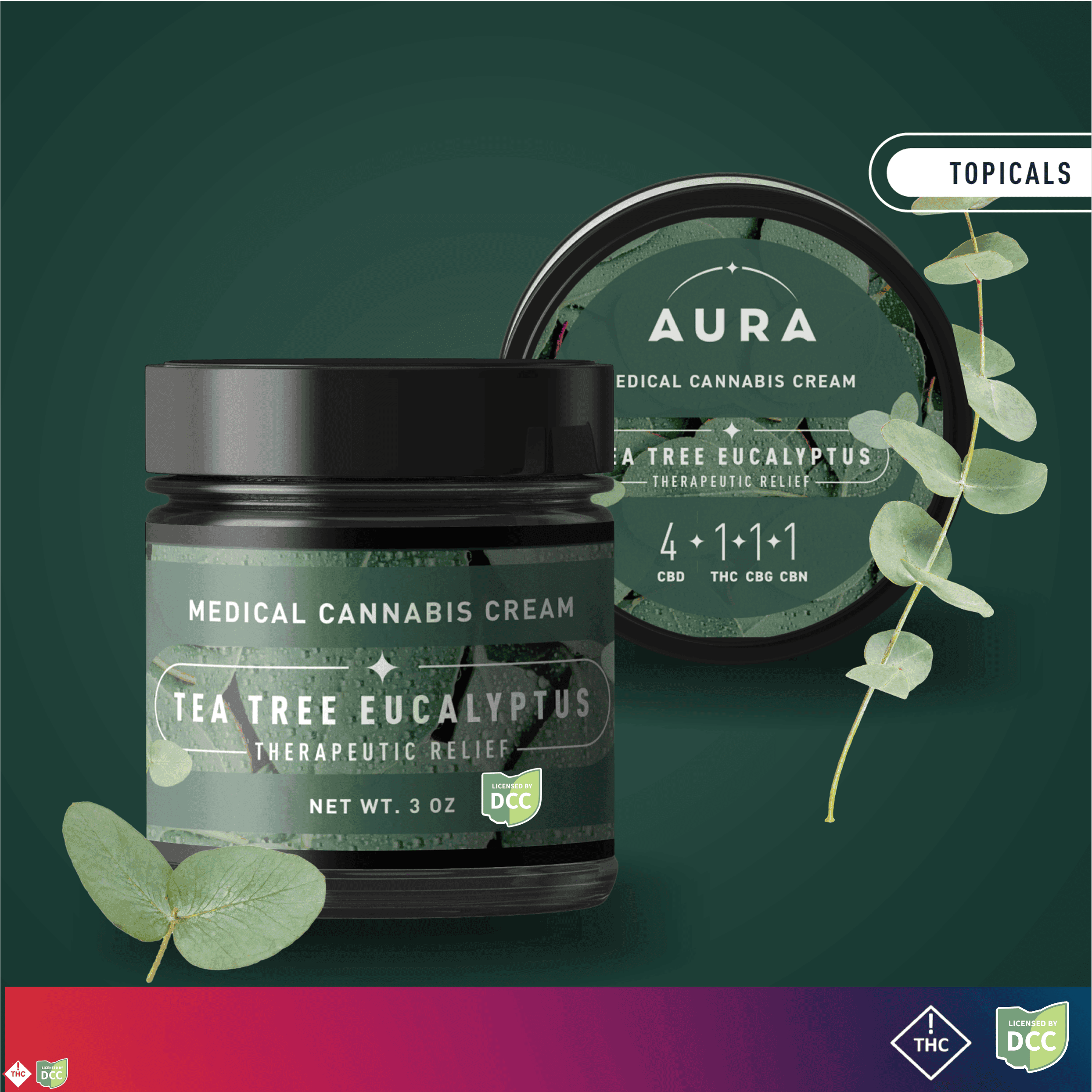 Tea Tree Eucalyptus Topical Cream 4CBD:1THC,CBG,CBN [3oz] (1200mg CBD/270mg THC)