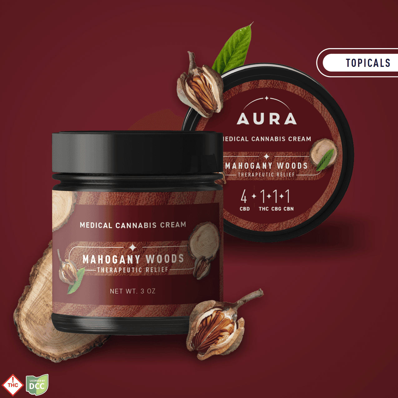 Mahogany Woods Topical Cream 4CBD:1THC,CBG,CBN