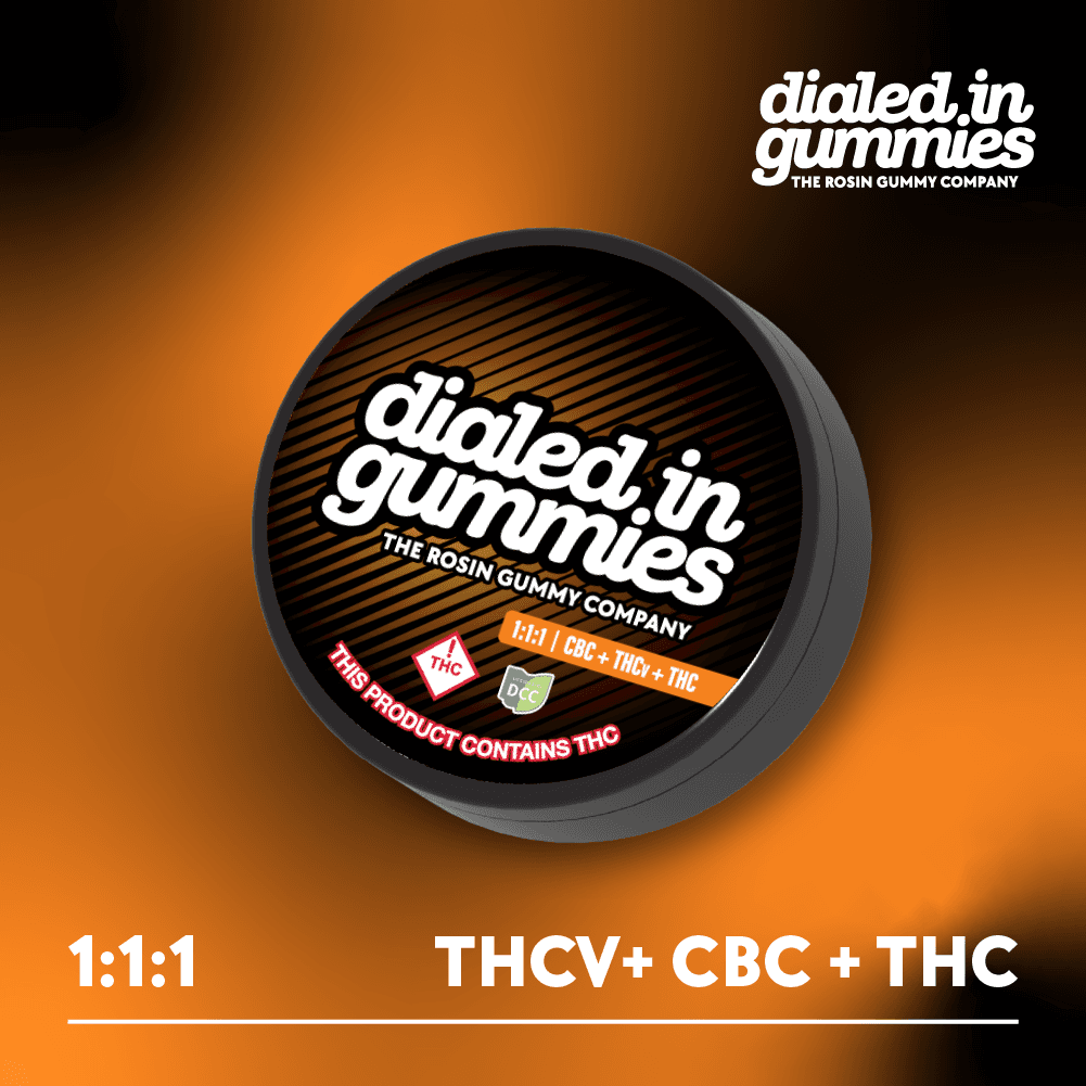 DIALED IN - BLOOD ORANGE 1:1:1 THCV:CBC:THC - ROSIN GUMMIES - [100MG] - 20PK