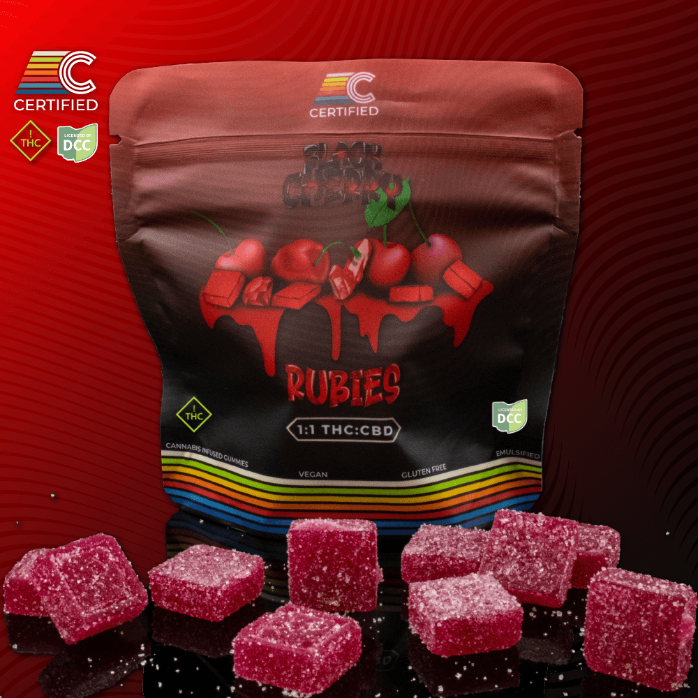 CERTIFIED CULTIVATORS - BLACK CHERRY RUBIES 1:1 - GUMMIES - [100MG THC / 100MG CBD] - 20PK