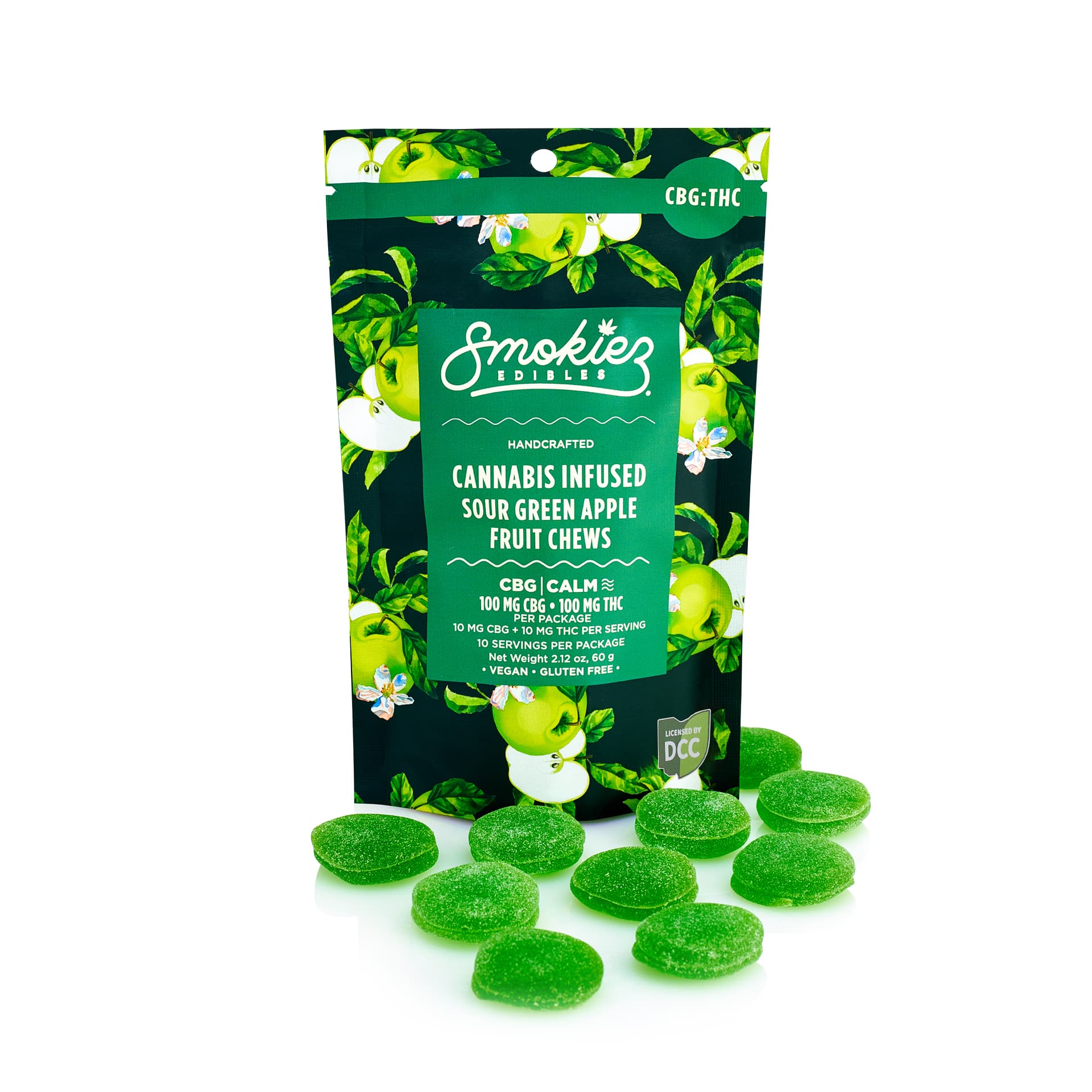 SMOKIEZ - SOUR GREEN APPLE + CBG - GUMMIES - [100MG] -  HYBRID - 10PK