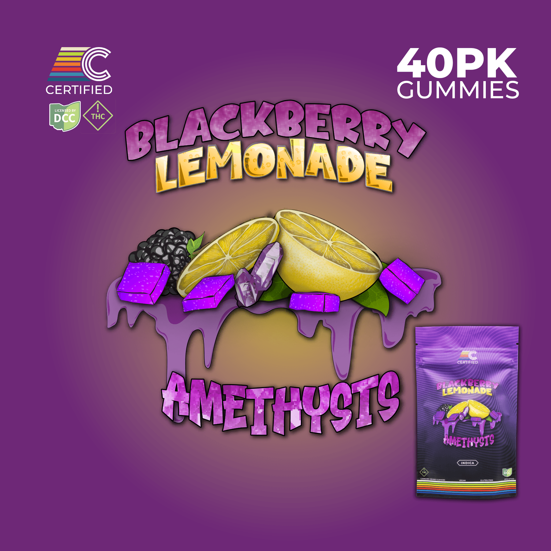 CERTIFIED CULTIVATORS - BLACKBERRY LEMONADE AMETHYSTS - GUMMIES - [400MG] - 40PK - INDICA