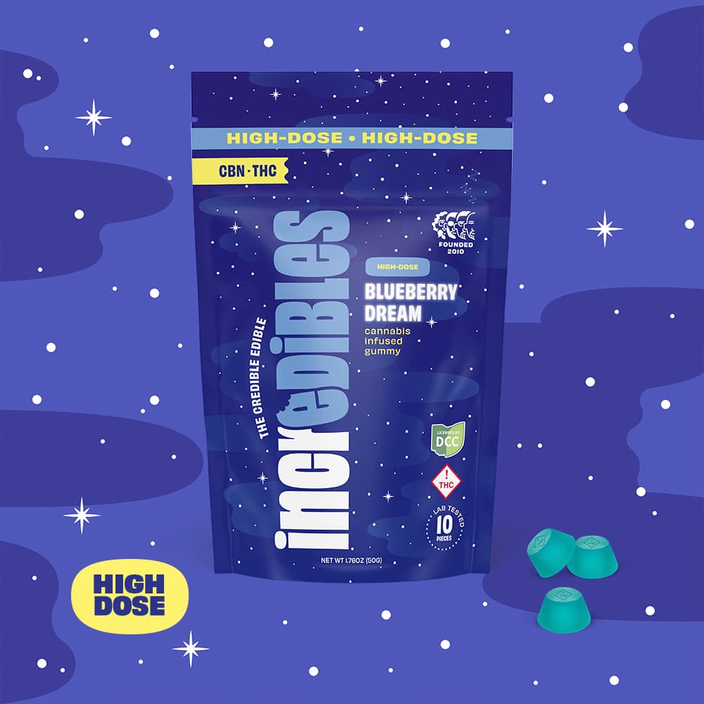 INCREDIBLES - BLUEBERRY DREAM + CBN 5:1 HIGH DOSE - GUMMIES - [500MG THC / 100MG CBN] - 10PK