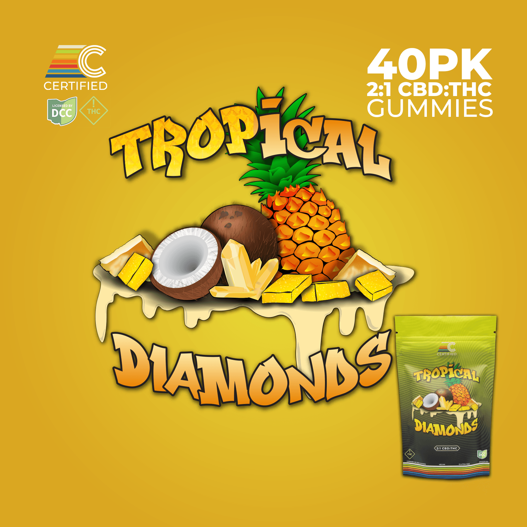 Tropical 2:1 CBD Diamonds Gummies (40Pk)