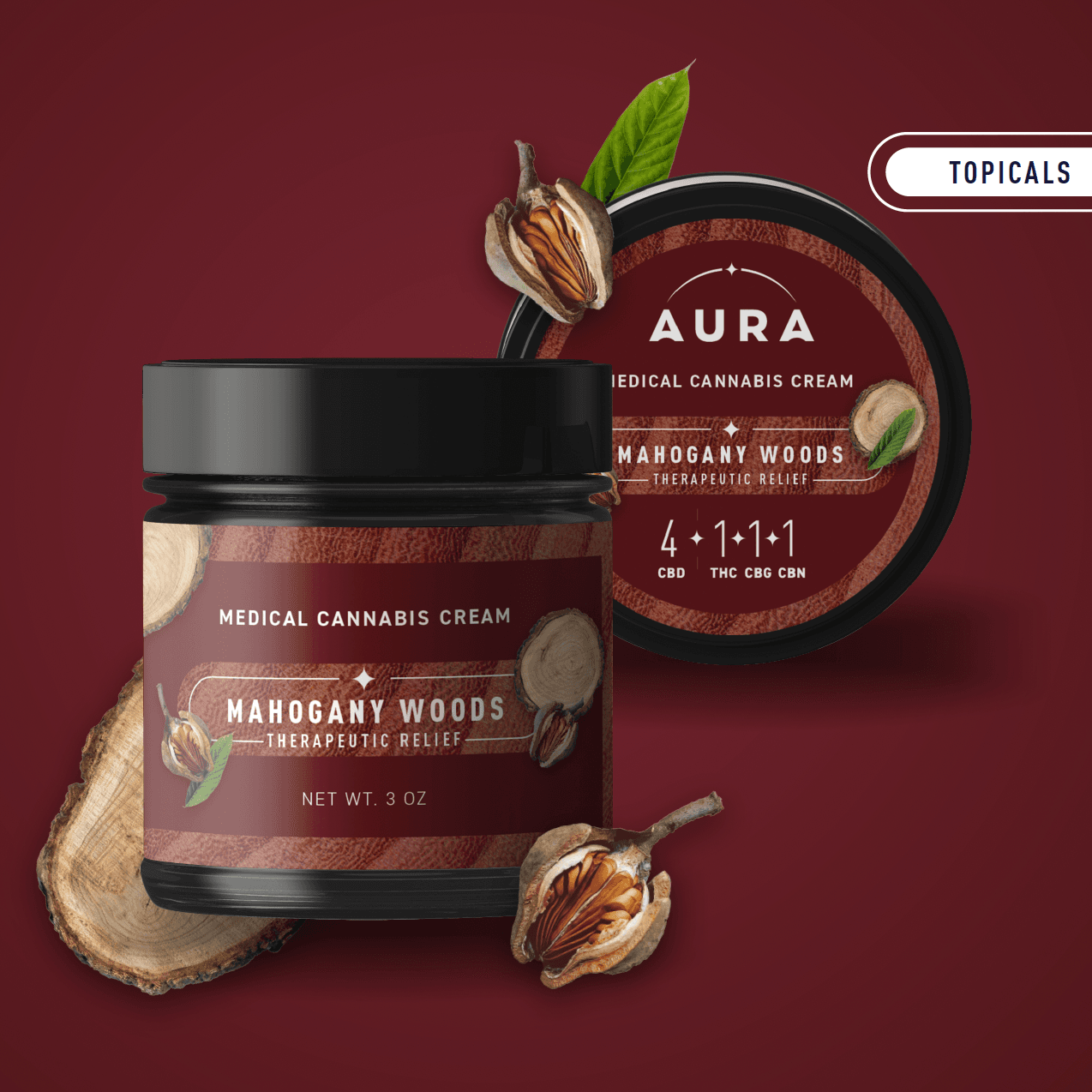Aura | Mahogany Woods 4:1:1:1 CBD:THC:CBG:CBN | 295g Topical Cream