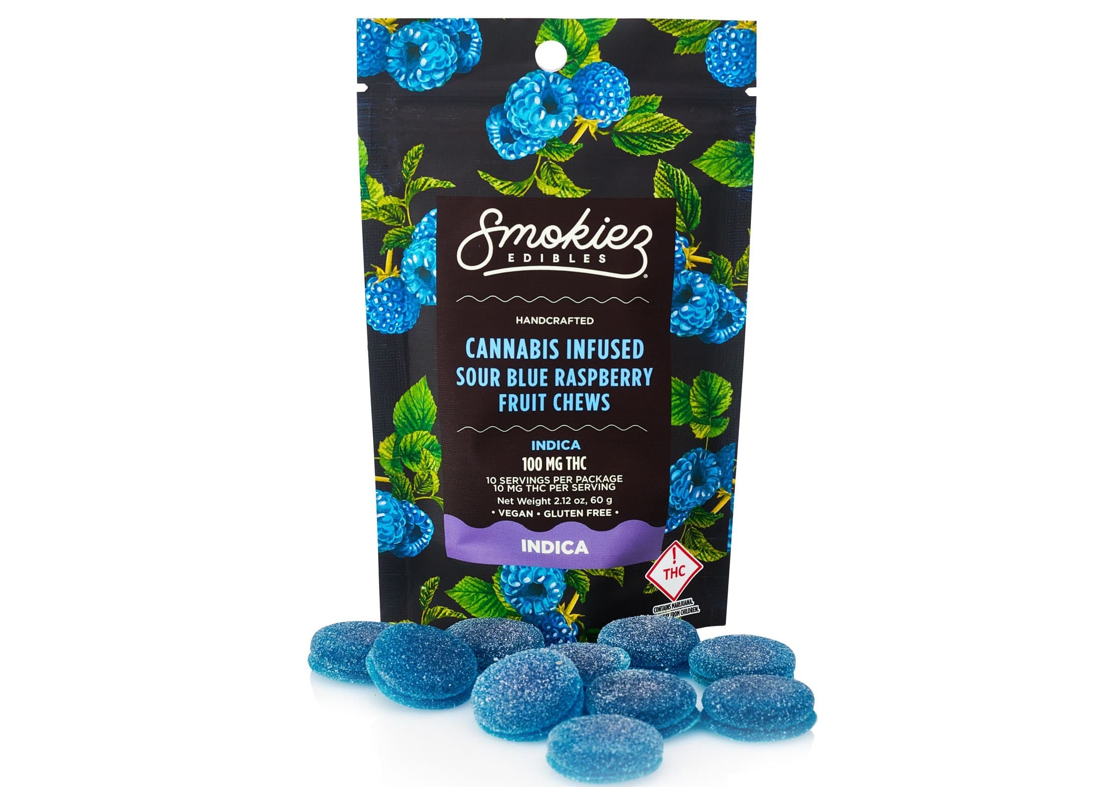 Sour Blue Raspberry Indica  100mg THC Fruit Chews